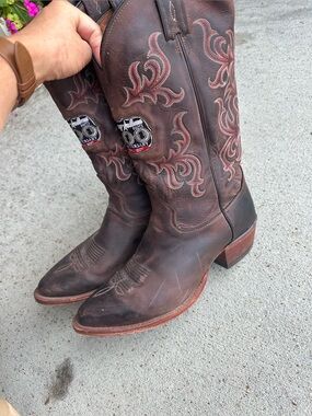 Tony Lama Brown  Leather Cowboy Boots with Red Stitching